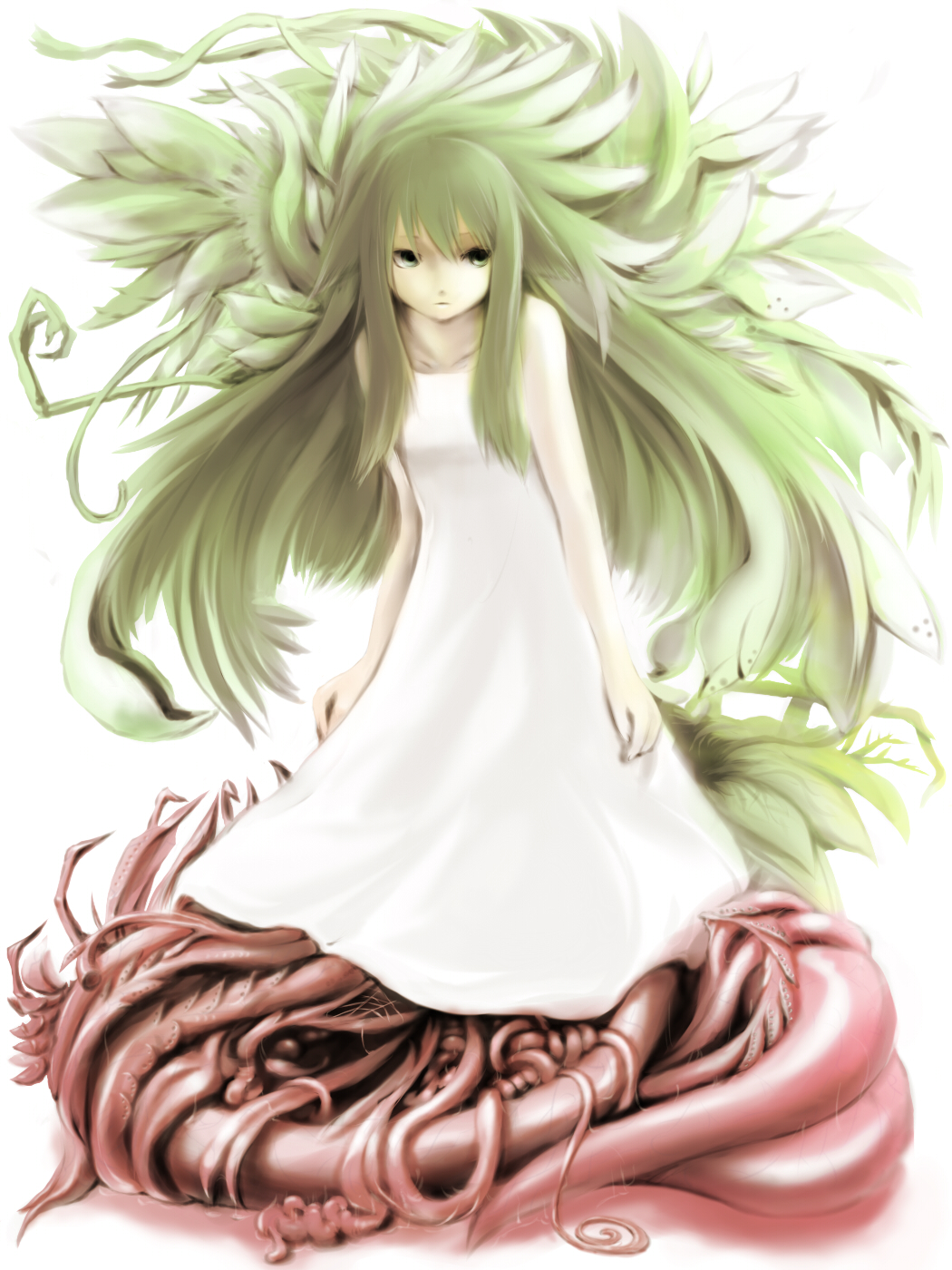 female green_eyes green_hair long_hair saya saya_no_uta solo