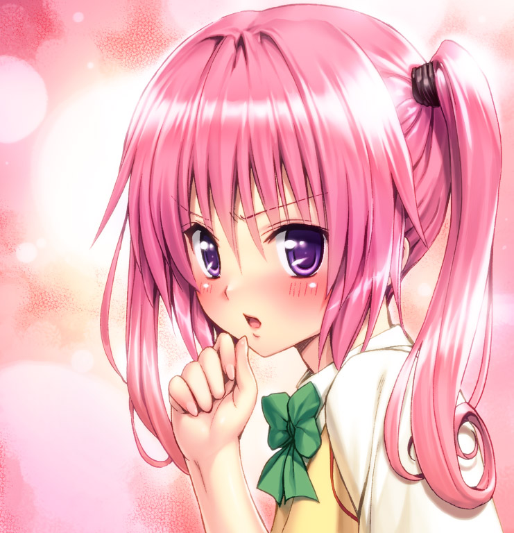 blush nana_asta_deviluke pink_hair school_uniform sweater_vest to_love-ru toloveru_darkness twin_tails yabuki_kentarou