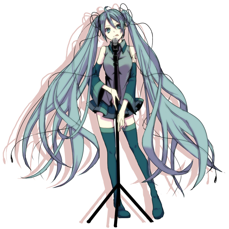 bad_id bad_pixiv_id hatsune_miku long_hair microphone microphone_stand necktie skirt solo thighhighs twintails very_long_hair vocaloid
