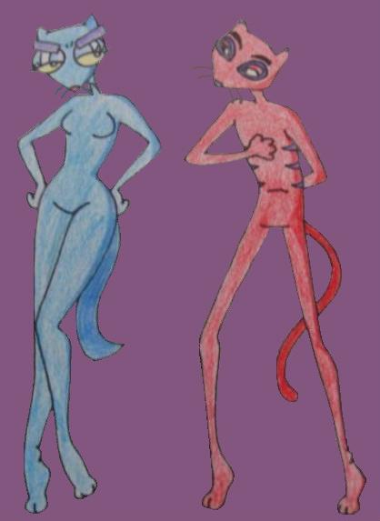 blue blue_body breasts cartoon courage_the_cowardly_dog crossover female fergurina katz male nude red red_body standing the_dirdy_birdy