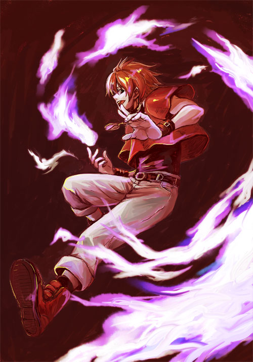 boy bracelet brown_hair chris fire jewelry king_of_fighters short_hair snk solo