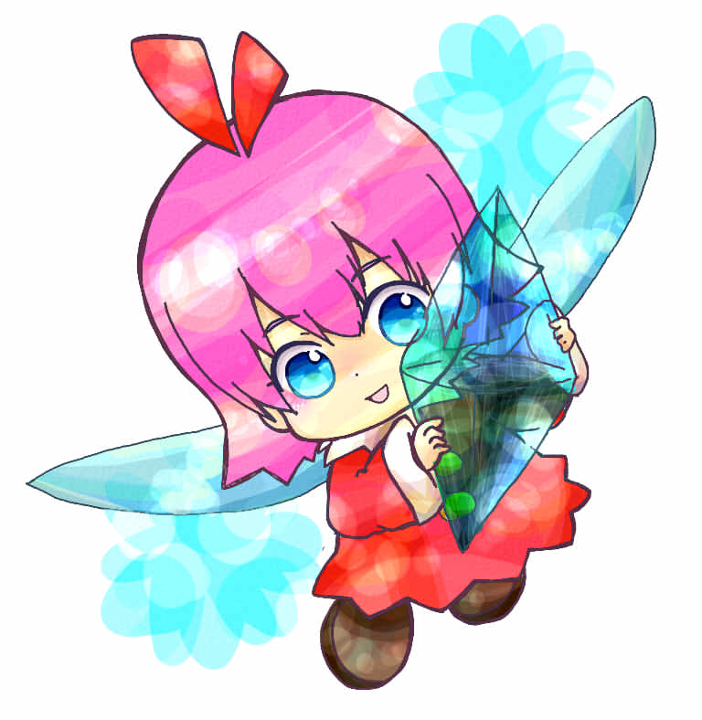 blue_eyes bow crystal dress fairy kirby kirby_(series) kirby_64 nintendo pink_hair ribbon ribbon_(kirby) wings