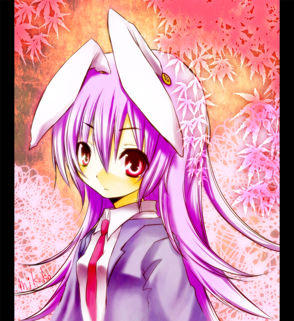 animal_ears bad_id bad_pixiv_id between_breasts breasts bunny_ears buttons long_hair mikoko_(mg2) necktie purple_hair red_eyes red_neckwear reisen_udongein_inaba solo touhou