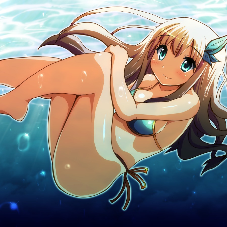 bad_id bad_pixiv_id bikini blonde_hair blue_bikini blue_eyes boku_wa_tomodachi_ga_sukunai bubble freediving fukudori kashiwazaki_sena long_hair solo swimsuit underwater