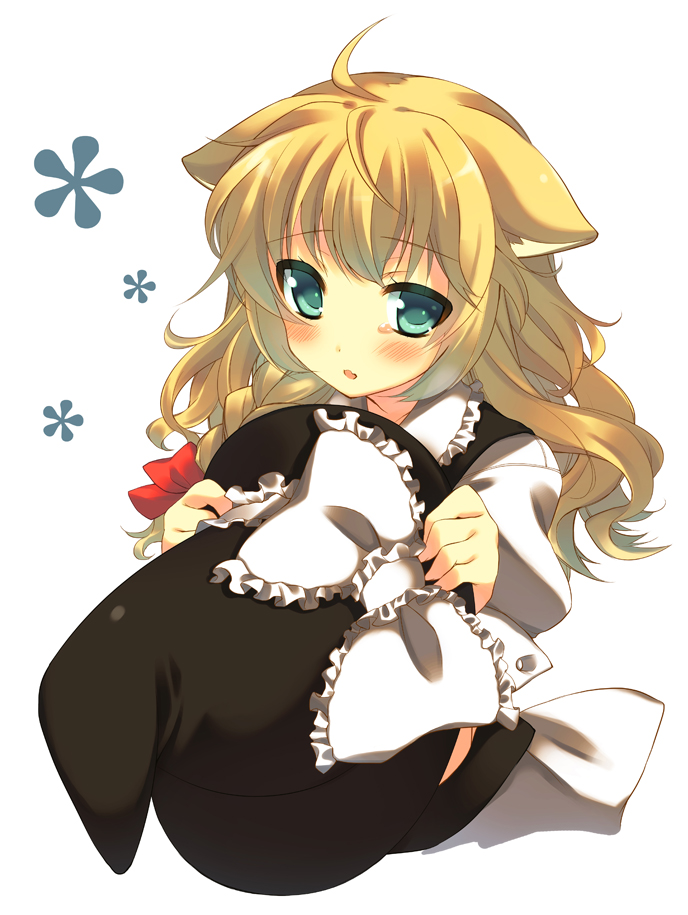 ahoge animal_ears aqua_eyes bad_id bad_pixiv_id blonde_hair blush bow braid cat_ears enomoto_hina fang hair_bow hat hat_removed headwear_removed kemonomimi_mode kirisame_marisa long_hair open_mouth solo touhou witch_hat