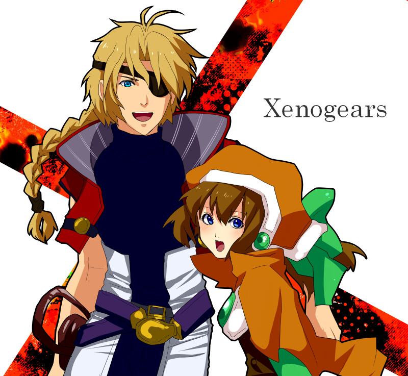 1girl bad_id bad_pixiv_id bartholomew_fatima blonde_hair blue_eyes braid brown_hair eyepatch hat honchu marguerite_fatima xenogears