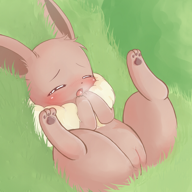 cub eevee female feral hindpaw kajiura nintendo open_mouth paws pok&#233;mon pok&eacute;mon pussy solo spread_legs spreading uncensored unknown_artist video_games young