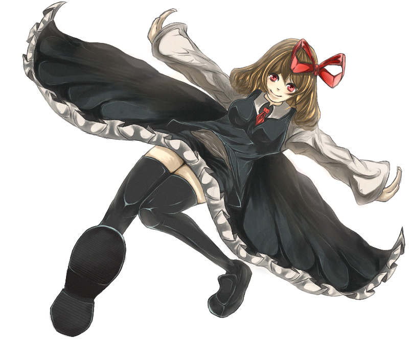 blonde_hair hair_ribbon outstretched_arms red_eyes ribbon rumia sata_n short_hair solo spread_arms touhou