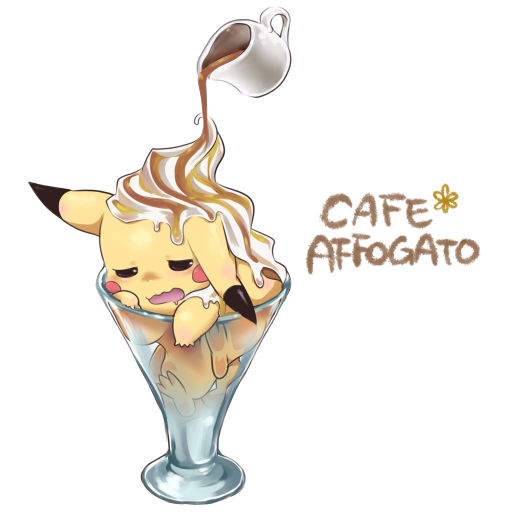 coffee cream cup drooling food food_on_head glass in_container in_cup mouse no_humans object_on_head open_mouth pikachu pixiv pokefood pokemon pouring
