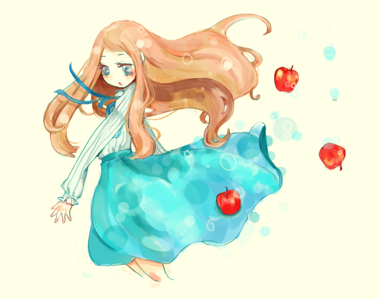 apple brown_hair food fruit long_hair mawaru_penguindrum ribbon skirt solo takakura_himari yutukicom