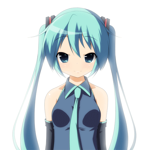 animated animated_gif aqua_eyes aqua_hair bare_shoulders blinking detached_sleeves hatsune_miku long_hair lowres necktie simple_background smile solo twintails vocaloid yuzuki_kei