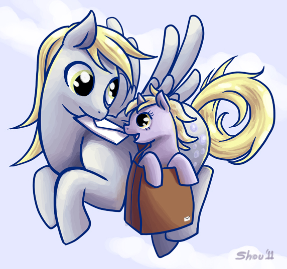 blonde_hair cub cute cutie_mark derp derpy_hooves_(mlp) dinky_hooves_(mlp) equine eye_contact female feral friendship_is_magic hair horn horse koshou looking_at_each_other mammal mother my_little_pony parent pegasus pony unicorn wings young