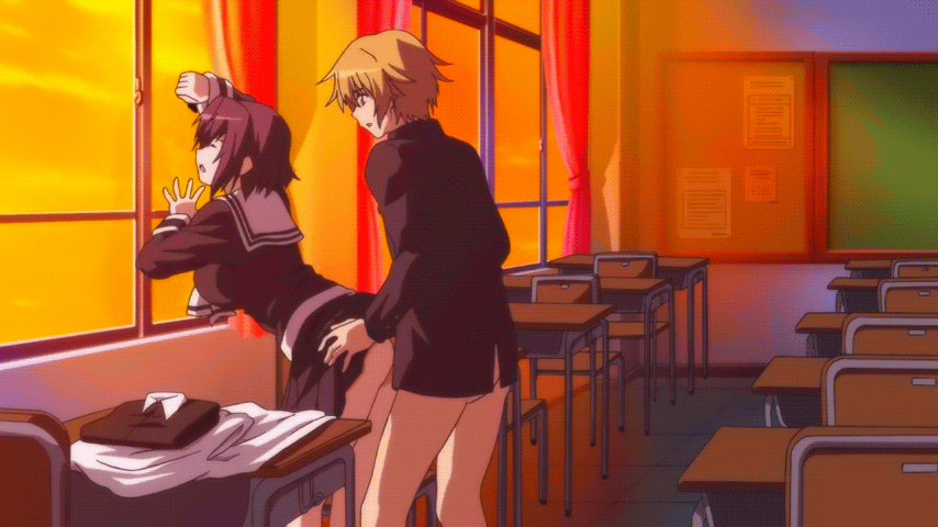 1boy 1girl against_window animated animated_gif ass ass_grab bent_over chiyo_(swing_out_sisters) classroom clothed_sex curtains eyes_closed from_behind incest indoors leaning moaning open_mouth pleated_skirt profile sailor_collar school school_uniform serafuku sex short_hair skirt skirt_lift standing sunset swing_out_sisters vaginal window