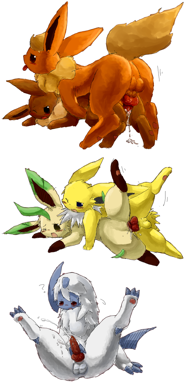 absol all_fours animal_genitalia anus balls blush brown_fur butt canine_penis cum cum_in_pussy cum_inside cumshot doggystyle eevee eeveelution female feral feral_on_feral flareon from_behind fur half-closed_eyes hands-free jolteon knot leafeon male masturbation nintendo one_eye_closed open_mouth orgasm penetration penis plain_background pok&#233;mon pokemon pussy raised_tail red_fur sex straight sweat sweatdrop tan_fur tongue tongue_out unknown_artist vaginal vaginal_penetration video_games white_background white_fur yellow_fur