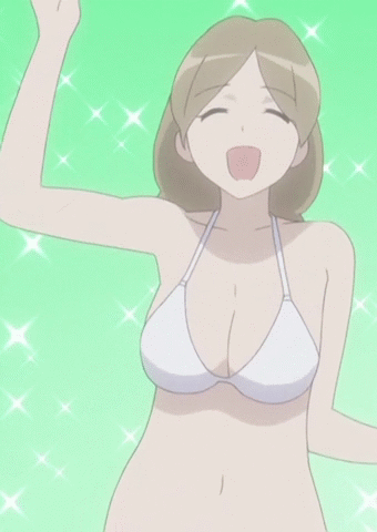 animated animated_gif bikini bouncing_breasts breasts cleavage kazama_ushio large_breasts lowres sasameki_koto screencap smile solo swimsuit
