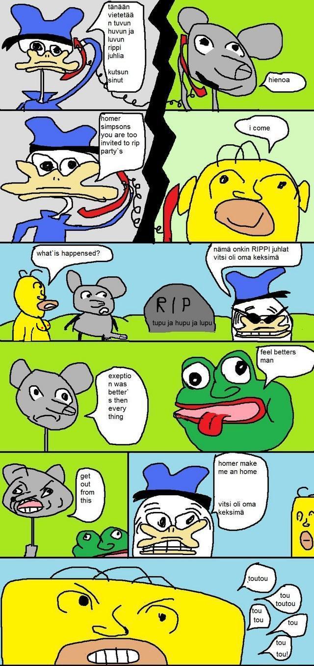 comic crossover dolan_dooc donald_duck feels_good_man homer_simpson meme mickey_mouse pepe tagme the_simpsons
