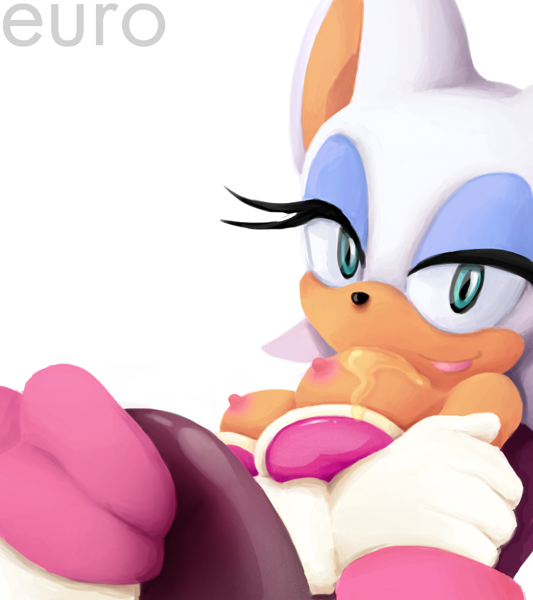 blue_eyes breasts cum euroland female gloves looking_at_viewer nipples plain_background rouge_the_bat sega solo sonic_(series) sonic_team