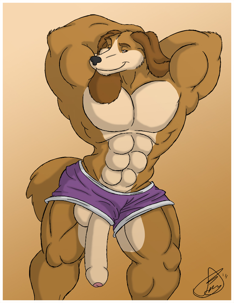 abs anthro aramis balls biceps big_muscles big_penis canine clothing dog dogtanian_and_the_three_muskehounds flexing juano male mammal muscles nude pecs penis pose shorts solo uncut
