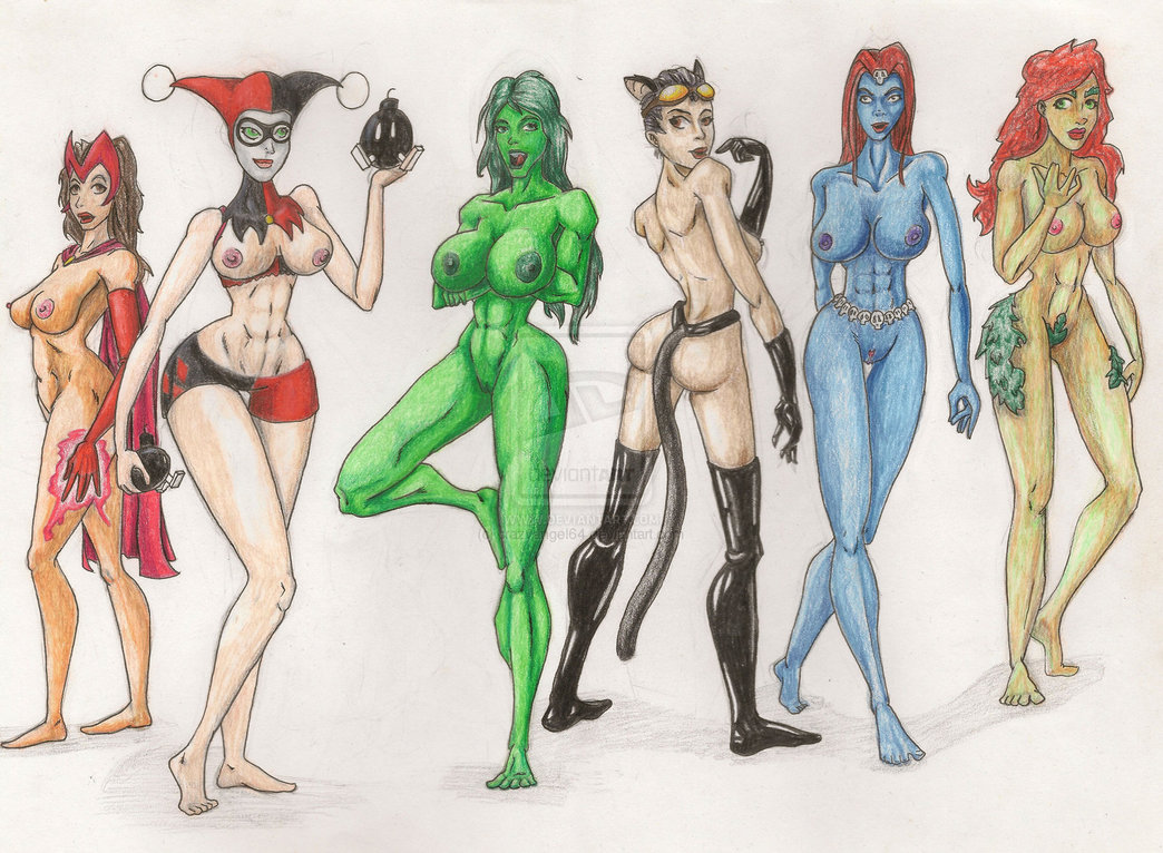 avengers batman catwoman crossover dc harley_quinn hulk marvel mystique poison_ivy she-hulk wanda_maximoff x-men