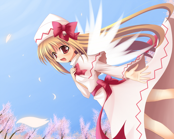 hat lily_white makino_(ukiuo) red_eyes solo touhou wings