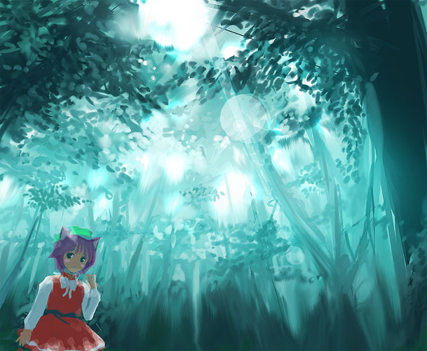 animal_ears cat_ears chen forest nature scenery solo takashima touhou