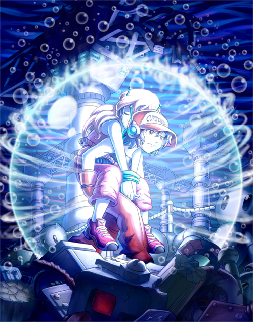 bubbles carrying cave_story curly_brace female male quote_(cave_story) scrap underwater unknown_artist water