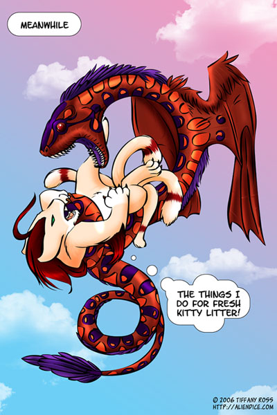 alien_dice claws cloud clouds dragon exotic falling fangs feline fight flying humor invalid_background mammal mane markings multiple_tails scalie simple_background stealth stealth_(character) tail teeth tiffany_ross tiffany_ross_(artist) wings