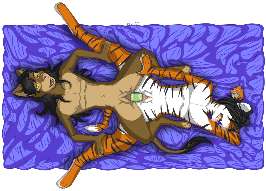 dildo double_dildo feline intersex jo lion mammal mrchocolate rendan sex sex_toy tiger tribadism