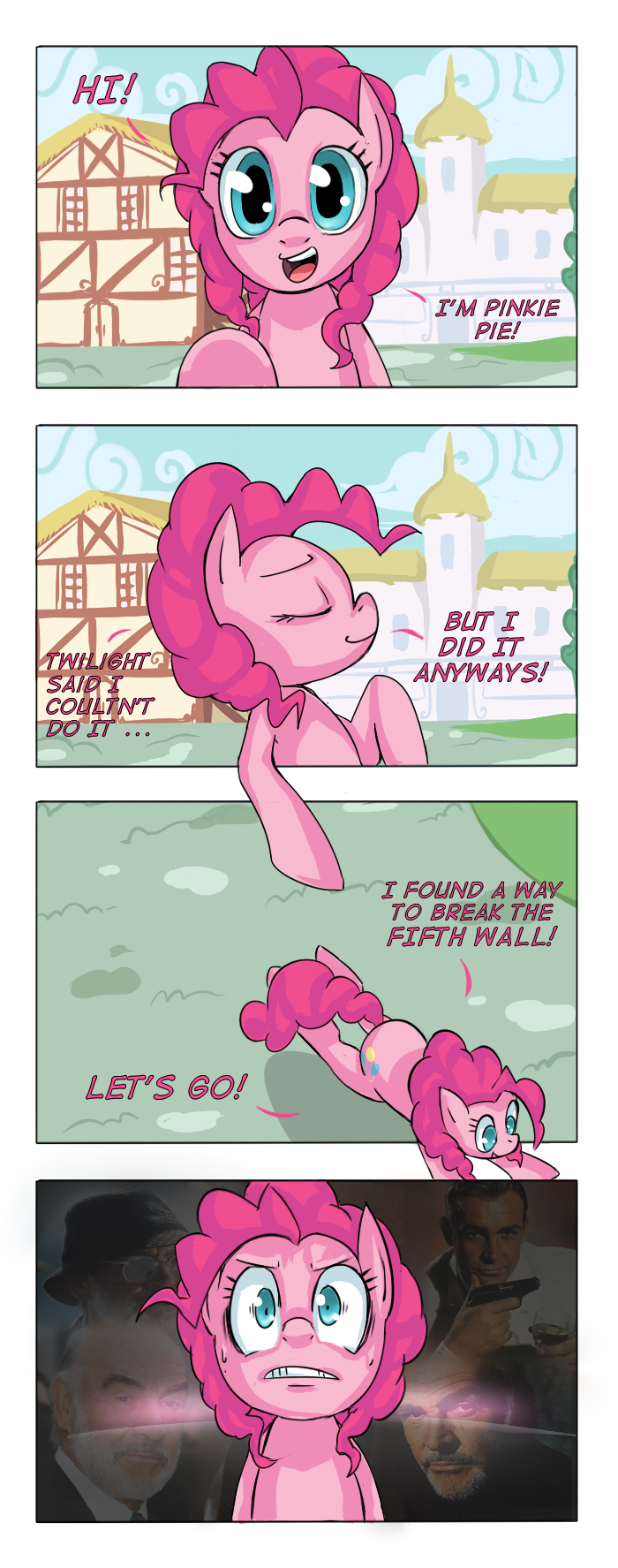 blue_eyes comic cutie_mark english_text equine female feral friendship_is_magic hair horse human james_bond mammal my_little_pony pink_hair pinkie_pie_(mlp) pony sean_connery sweat tail talking_to_viewer text uc77