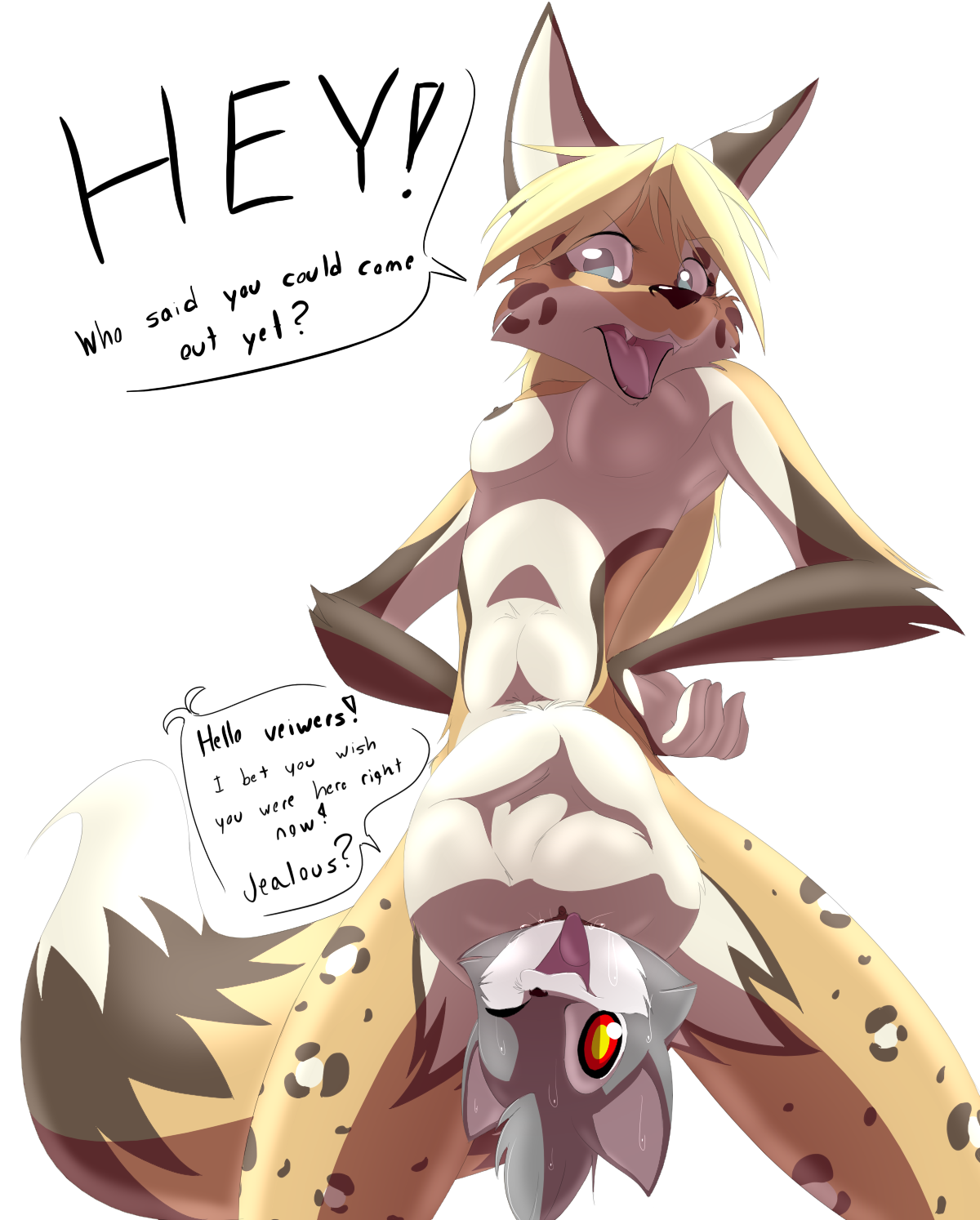 The Big ImageBoard (TBIB) - anthro breasts cat dialog english text  eyeofcalamity feline female foshu foshu (character) male mammal nipples  nude one eye closed plain background pussy text unbirthing vorarephilia  vore white