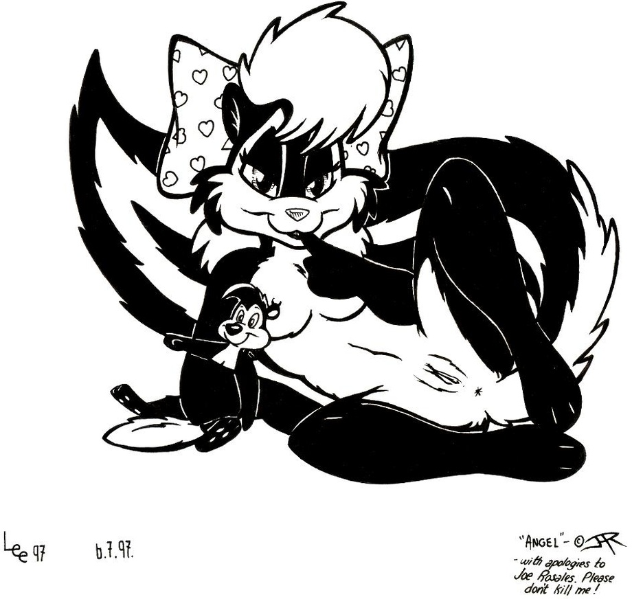 angel_(character) anthro anus black_and_white bow breasts desiree_lee english_text female looking_at_viewer mammal monochrome nipples nude pinup plushie pose post pussy skunk solo spread_legs spreading text wildlifers