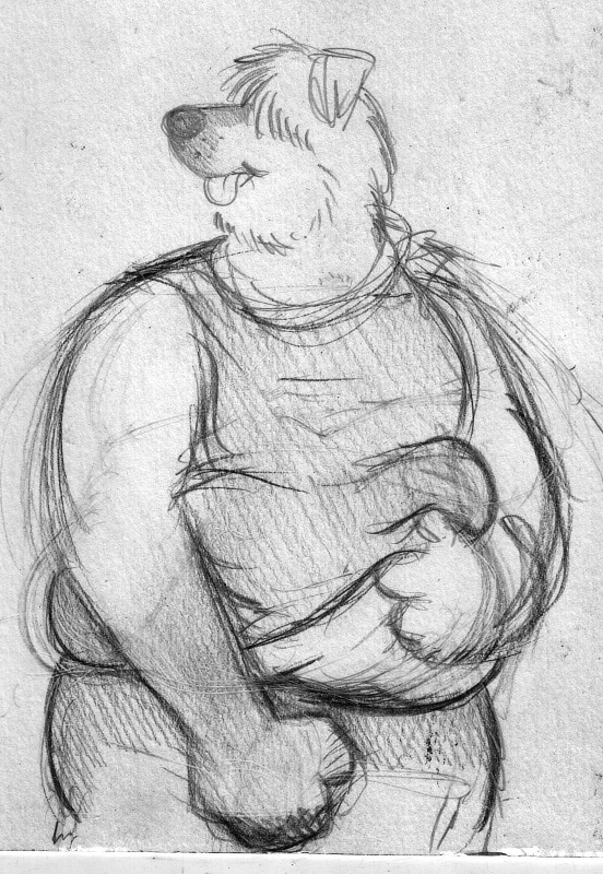 belly canine chubby crotch_grab dog male mammal overweight sketch