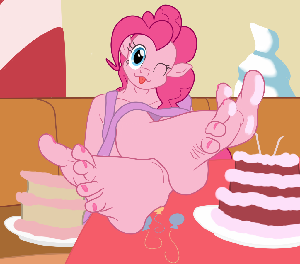 anthro anthrofied cake equine female food friendship_is_magic hair hindpaw horse mammal my_little_pony paws pinkie_pie_(mlp) pony solo toes unboundplatinum