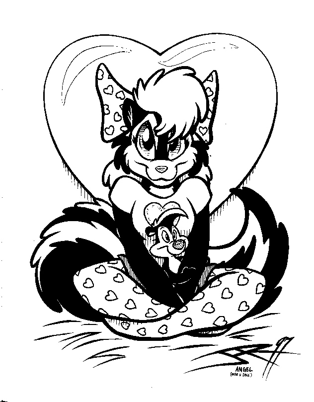 &hearts; &lt;3 angel_(character) anthro black_and_white bow clothed clothing cute female joe_rosales legwear looking_at_viewer mammal monochrome pinup plushie pose sitting skunk solo stockings wildlifers