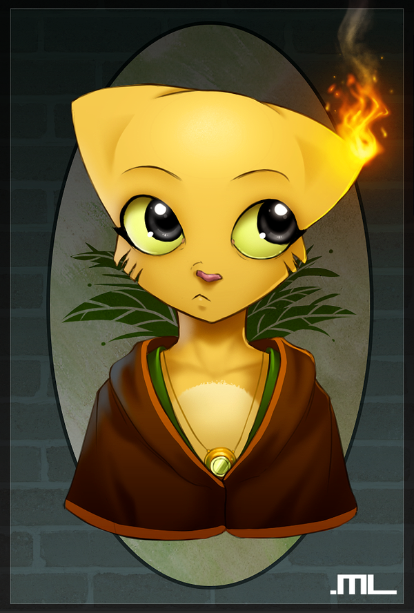 2011 amulet backfire burning bust feline female fire katia_managan khajiit mammal mleth oblivion portrait prequel solo the_elder_scrolls the_elder_scrolls_iv:_oblivion video_games