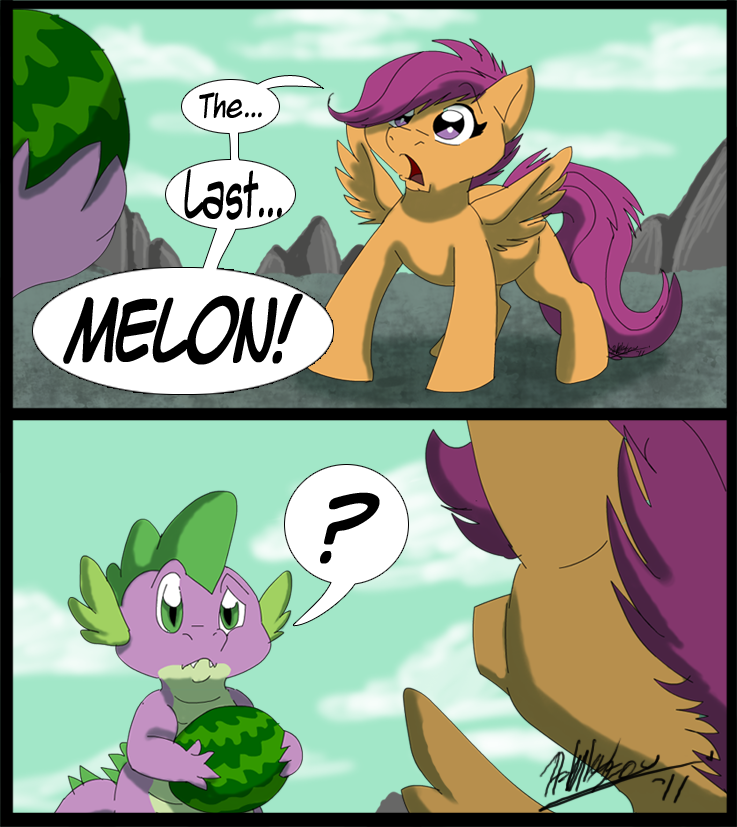? comic cub dialog dialogue dragon equine female feral friendship_is_magic horse ice_age male mammal melon my_little_pony pegasus pony scalie scootaloo_(mlp) spike_(mlp) text wings xashleymx young