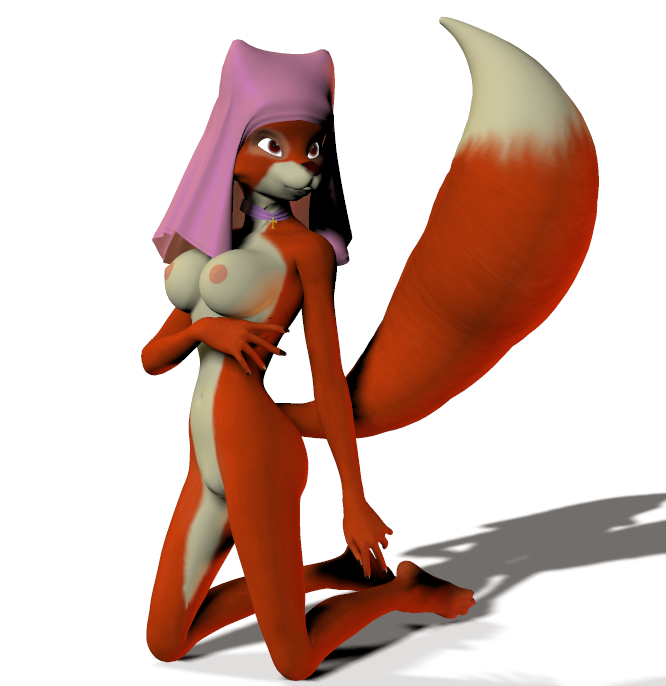 anthro big_breasts breasts canine disney female fox fur hair hood long_hair long_tail looking_at_viewer maid_marian mammal nude open_mouth plain_background pussy robin_hood robin_hood_(disney) smile solo unrealfox