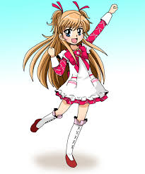 1girl ashita_no_nadja blonde_hair blue_eyes boots brochure company_connection cosplay flats houjou_hibiki koshimizu_ami looking_at_viewer lowres nadja_applefield nadja_applefield_(cosplay) non-web_source open_mouth precure solo suite_precure toei_animation tongue voice_actor_connection