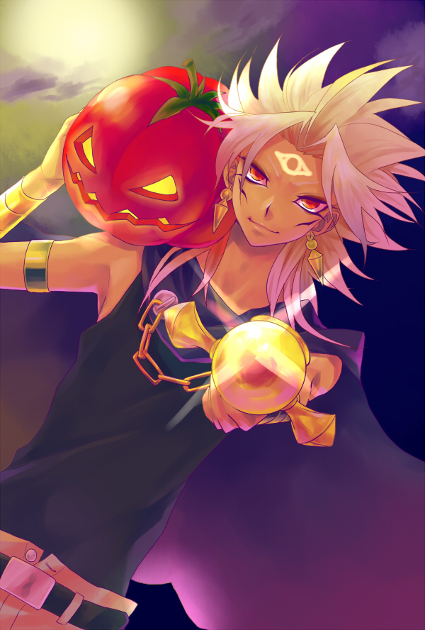 earrings jewelry male marik_ishtar red_eyes tomato white_hair yu-gi-oh! yuu-gi-ou_duel_monsters