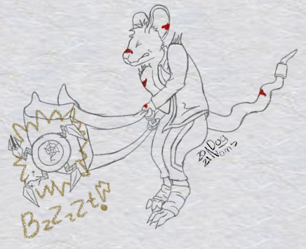 2021 anthro blood blood_on_ear blood_on_tail bodily_fluids bruised bruised_ear bruised_tail cait_(world_of_ruan) claws clothing dognoms eyes_closed female_(lore) holding_bag low_res machine mammal monochrome murid murine rat robot rodent solo topwear world_of_ruan