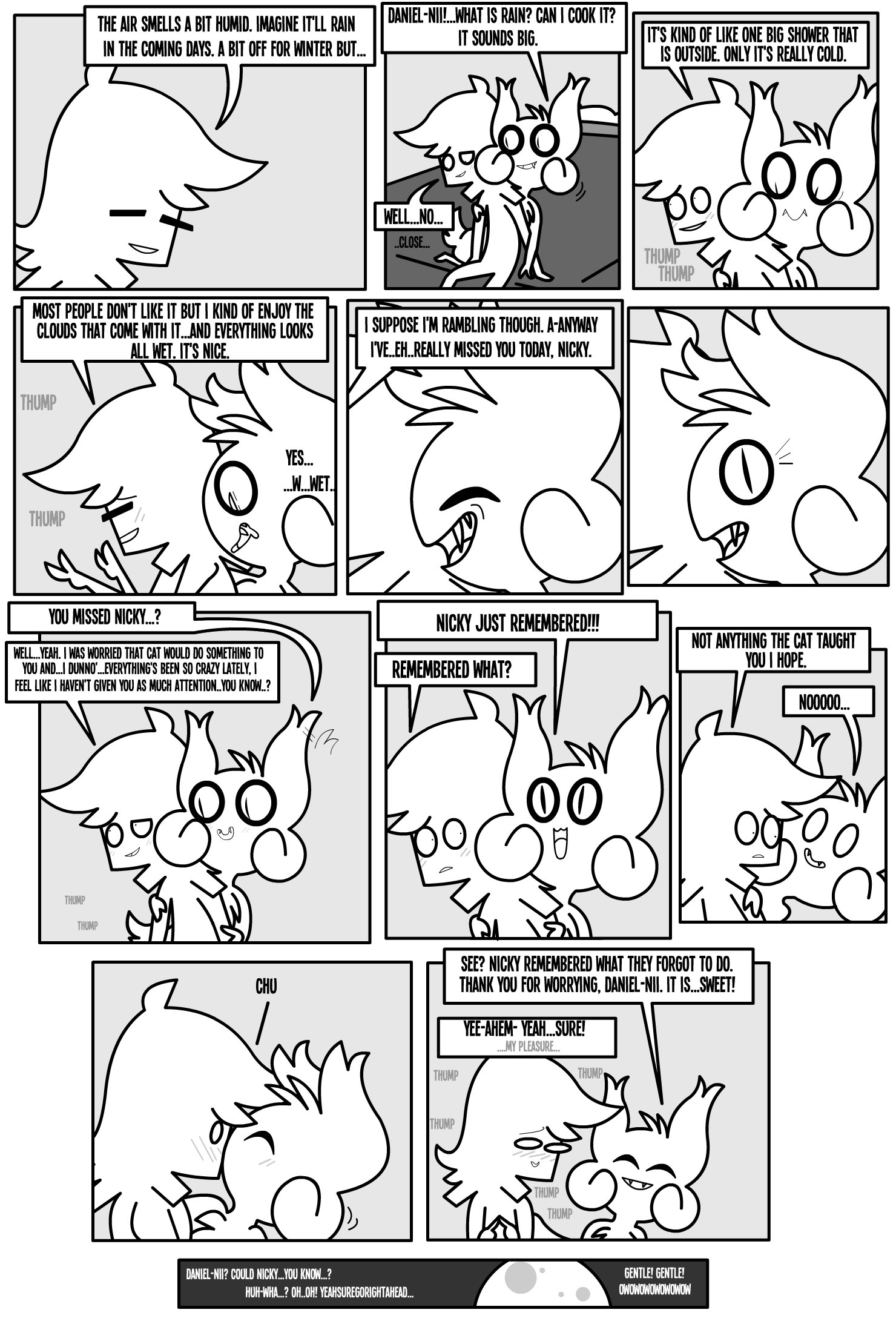 ambiguous_gender anthro bat bed blush blush_lines bodily_fluids border chest_tuft comic daniel_toke dialogue drooling duo embrace english_text eyes_closed fangs fingertips_touching furniture greyscale happy hi_res human index_to_index inside kiss_on_lips kissing looking_at_another looking_away male male/ambiguous mammal monochrome moon motion_lines nicky_(abfmh) night on_bed open_mouth overbite pillow pupils saliva scut_tail shane_frost short_tail sitting sitting_on_bed slit_pupils smile sound_effects speech_bubble tail teeth text tuft white_border