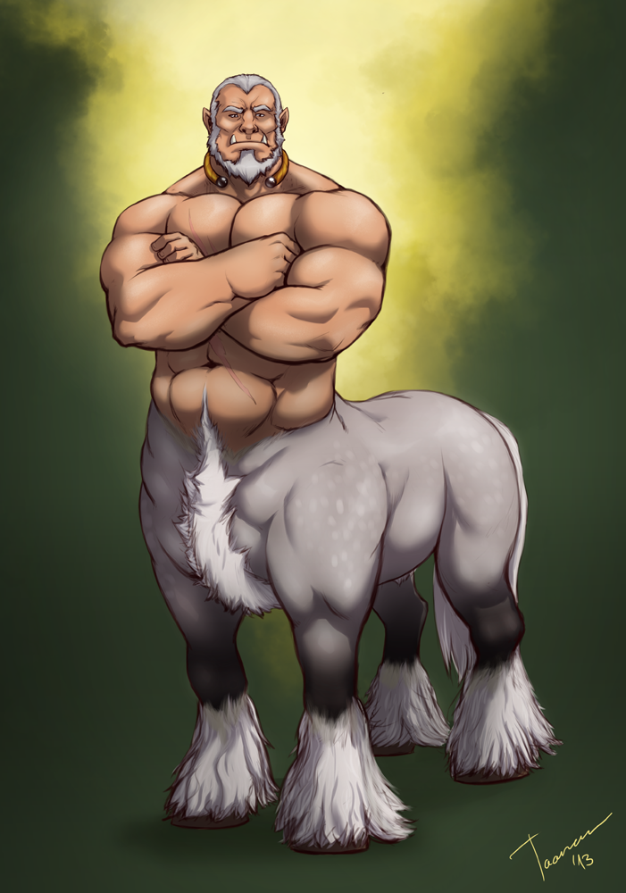 1boy abs bara beard body_fur centaur commission facial_hair full_beard large_pectorals male_focus mature_male monster_boy muscular muscular_male navel navel_hair nude old old_man orc original pectorals pointy_ears receding_hairline short_hair solo standing stomach strongman_waist taoren taur thick_eyebrows tusks white_hair