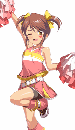 1girl animated animated_gif bare_shoulders belt bike_shorts blush brown_eyes brown_shorts buckle cheerleader child coquelicot_(sakura_taisen) cross-laced_footwear facial_mark foot_out_of_frame game_cg gold_buckle hair_ribbon heart heart-shaped_buckle heart_facial_mark holding holding_pom_poms kneehighs leg_up light_brown_hair looping_animation lowres midriff_peek miniskirt navel official_art one_eye_closed open_mouth pink_pom_poms pink_skirt pink_theme pleated_skirt pom_pom_(cheerleading) ribbon sakura_taisen sakura_taisen_iii second-party_source shoes short_hair short_twintails shorts sidelocks skirt sleeveless sneakers socks standing standing_on_one_leg twintails white_background white_belt white_footwear white_stripes yellow_ribbon yellow_stripes yellow_tassel