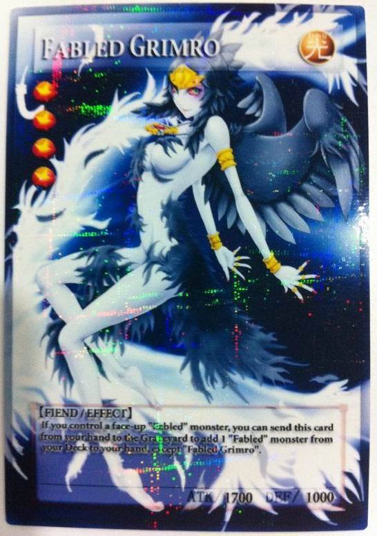 black_hair breasts card english_text fabled fabled-girmro fabled_grimro female girmro green_eyes hair text wings yu-gi-oh