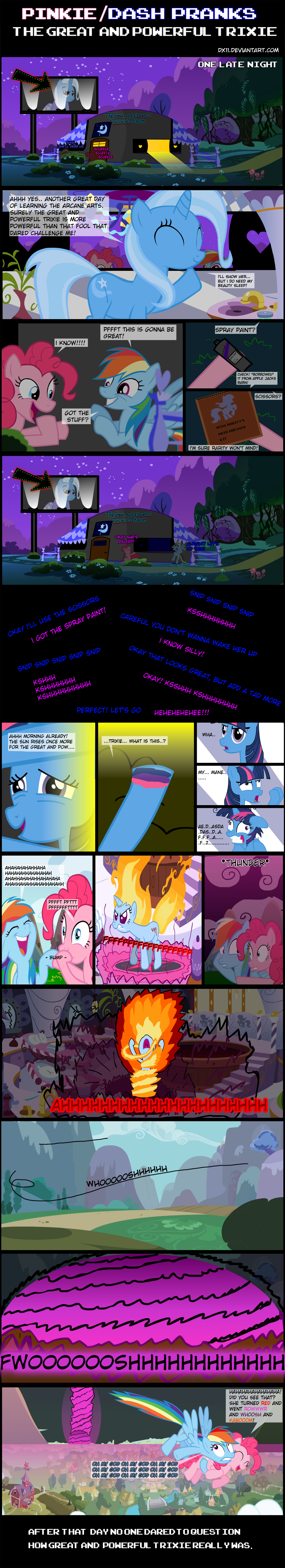 book comic dialog dialogue dx11 english_text equine female feral fire friendship_is_magic home horn horse house magic mammal my_little_pony night night_time paint pegasus pinkie_pie_(mlp) pony prank rage rainbow_dash_(mlp) sleeping tail text trixie_(mlp) unicorn wings