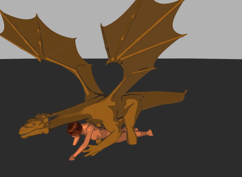 3d abstract_background bestiality breasts brown_hair cell_shaded cgi dragon duo female feral flying from_behind hair horn human human_on_feral interspecies male mammal simple_background size_difference straight tk_takaishi wings