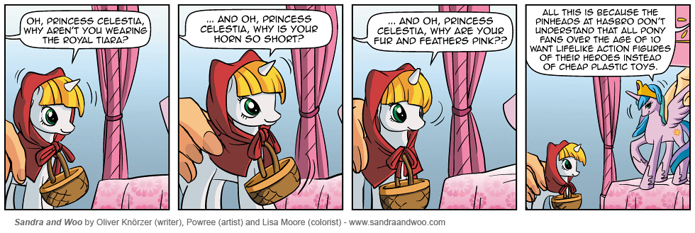 bed comic curtains cute cutie_mark english_text equine female feral friendship_is_magic green_eyes hair horn horse humor mammal multi-colored_hair my_little_pony pony princess princess_celestia_(mlp) royalty sandra_and_woo text toy winged_unicorn wings