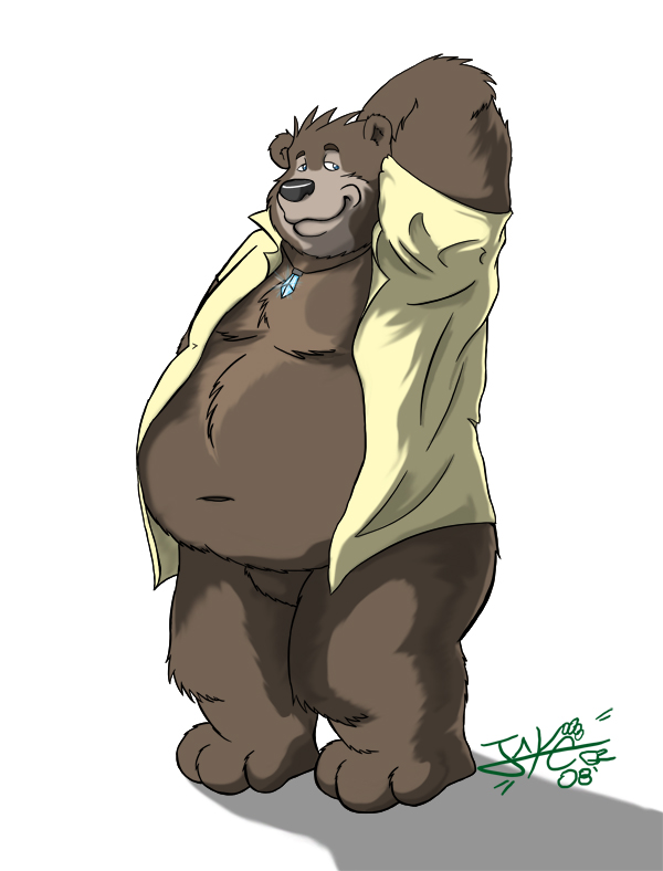 belly bottomless chest_tuft clothed clothing fur half-dressed jakegr krystalgazer male mammal open_shirt overweight pubes shirt solo tuft