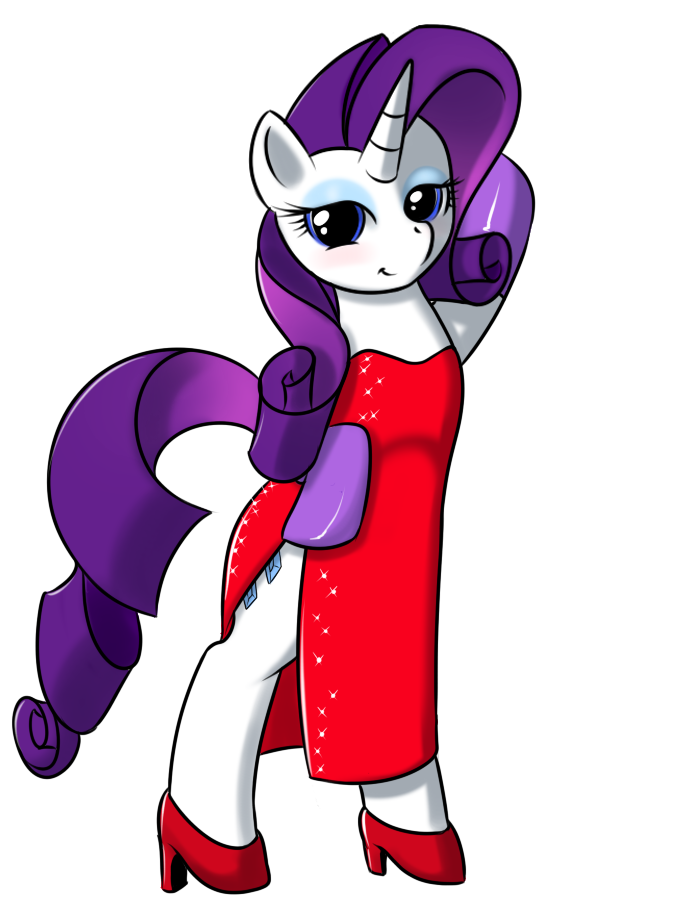 anthro anthrofied blue_eyes blush clothed clothing cosplay cutie_mark dress equine female friendship_is_magic fur gloves hair high_heels hooves horn horse jessica_rabbit kloudmutt long_hair looking_at_viewer mammal my_little_pony plain_background pony purple_hair rarity_(mlp) red_clothing shoes smile solo tail unicorn white white_background white_fur
