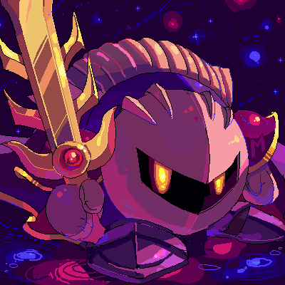 cape galaxia_(sword) kirby_(series) light_particles lowres mask meta_knight no_humans oekaki ookami_(pixiv27280) solo sword weapon yellow_eyes